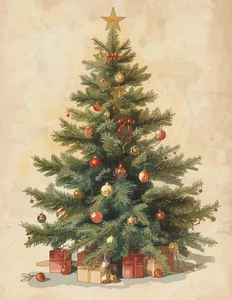 Vintage Christmas Tree Holiday A4 Rice Paper Decoupage (001) - Picture 1 of 2