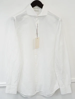 Camicia Bianca Extra Slim Fit In Lino E Cotone Per Uomo Taglia 40 15 3/4 MLA540 - Immagine 1 di 4