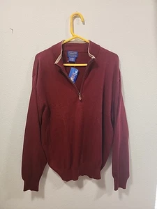 PENDLETON Men's Red Cashmere Blend Long Sleeve 1/4 Zip Pullover Sweater Size L - Picture 1 of 5