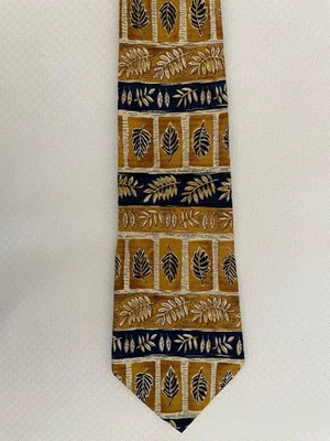 Corbata de seda Nordstrom geométrica hojas de otoño hecha en Italia dorado azul Foto 1 de 3