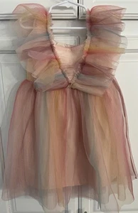 H&M Girls’ Pink/Orange Pleated Ruffle Tulle Dress Size 5 - Picture 1 of 5