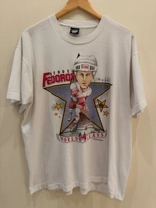 Vintage 1991 Sergei Fedorov Detroit Red Wings World Class NHL T-Shirt XL USA - Picture 1 of 5
