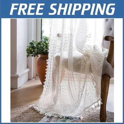 Винтажные прозрачные шторы 63 дюйма для фермерского дома бохо - Изображение 1 из 4