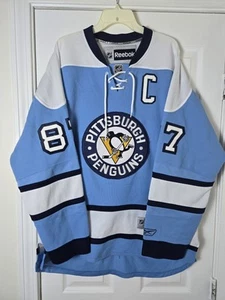 Maglia Reebok Sidney Crosby Pittsburgh Penguins NHL blu cipria alternativa taglia XL - Foto 1 di 7