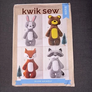 Kwik Sew K4358 Bunny, Bear, Fox, Raccoon Plush Animals Pattern Uncut - Picture 1 of 3