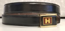 VINTAGE Men’s Reversible Black Brown Genuine Leather Belt w/ Letter H Buckle 32