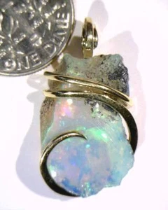 12.37ct African Crystal Opal in 14kt Gold Art Wire Wrap Pendant - Picture 1 of 4