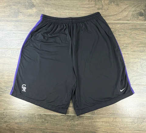Nike Team VTG Colorado Rockies MLB Spellout Mens Black Purple Baseball Shorts XL Cover