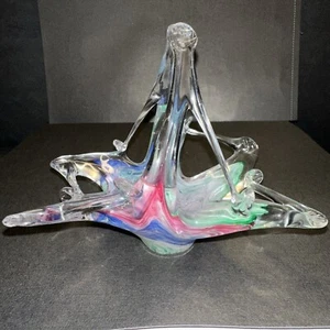 Vintage Murano mundgeblasene & gedehnte mehrfarbige Kunstglas Korb Schale - Bild 1 von 23