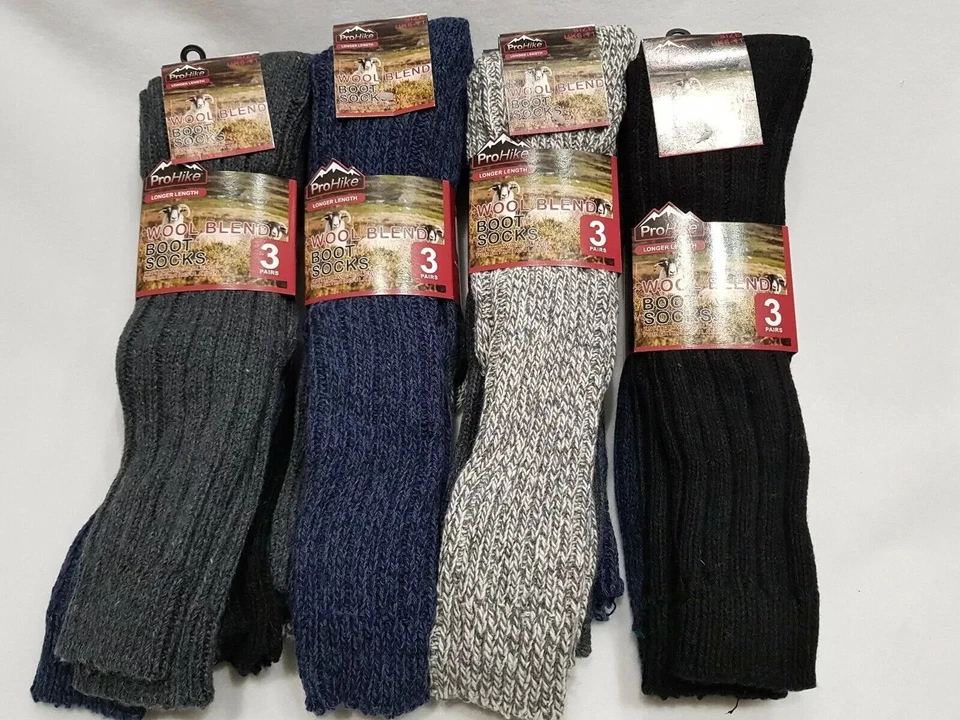 MN HOSIERY LTD 3 Pairs Mens Wool Blend Socks LONG LENGTH KNEE HIGH RIB Warm Thermal 6-11
