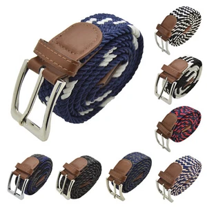 Men Elastic Expandable Braided Fabric Woven Stretch Belts - Picture 1 of 17