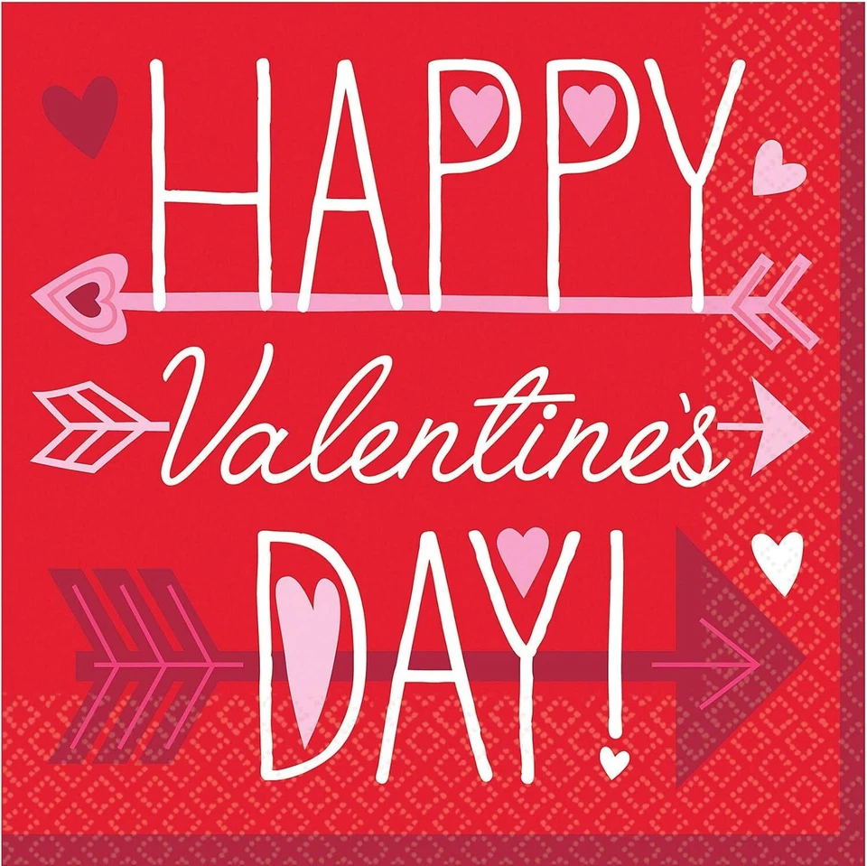 Valentine Wishes Red Pink Hearts Holiday Theme Party Paper Luncheon Napkins - Image 1 of 1