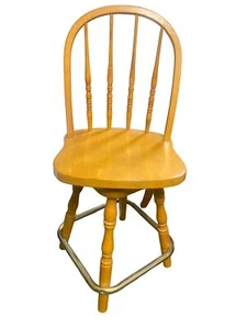 Solid Oak Vintage Highback 24" Windsor Swivel Counter Stool - Picture 1 of 6