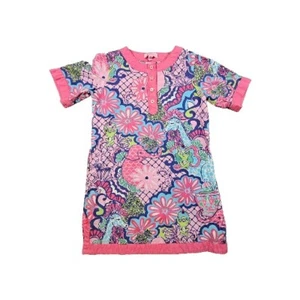 Lilly Pulitzer Short Sleeve Tunic Dress Animals Floral Pink Cotton Youth Girls 8 - Picture 1 of 11