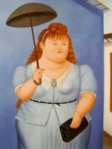 Frauen mit Regenschirm Botero art Bild 30x42 Leinwand Collection A3FB29 - Bild 1 von 3