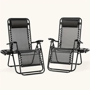 2Pc Adjustable Zero Gravity Lounge Chair Steel Mesh Ergonomically Lying Recliner - Picture 1 of 8