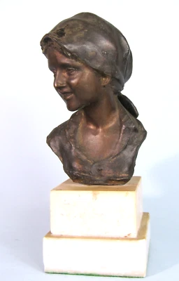 GIOVANNI DE MARTINO BRONZE BUST OF A PEASANT GIRL 19th CENTURY SCULPTURE ITALY - Image 1 of 4