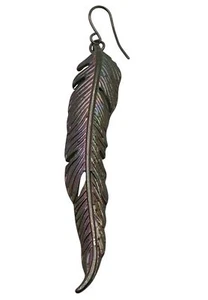 Single Earring Iridescent Feather Shaped Metal Dangle - Picture 1 of 4