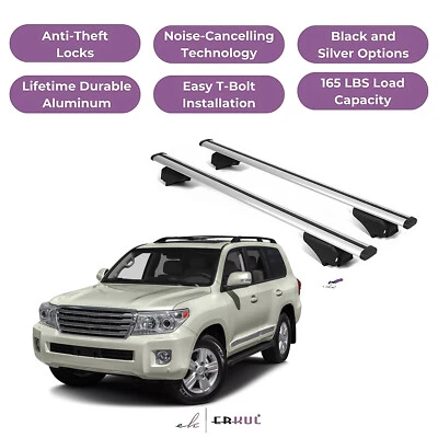 Barras transversales de techo ERKUL para Toyota Land Cruiser 1992-2023 rieles elevados plateados Foto 1 de 4