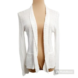 Eileen Fisher White 100% Linen Waist Length Open Front Cardigan Size Medium - Picture 1 of 6