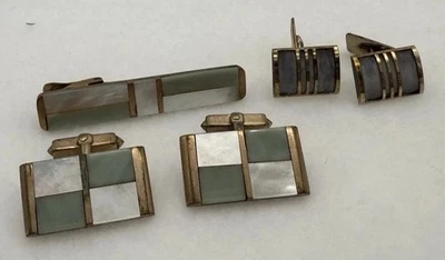 De colección Art Deco Años 40 1 Juego de Gemelos y Tachuelas de Corbata y Un Juego de Gemelos Solo Foto 1 de 4