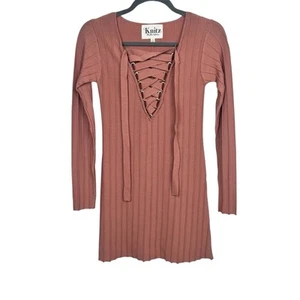 For Love & Lemons X KNITZ Simone Lace Front Sweater Dress S Women’s Long Sleeves - Picture 1 of 9