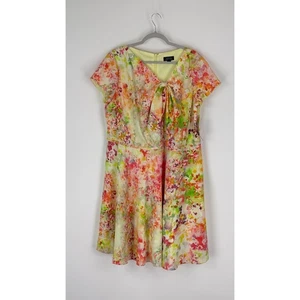 Tahari Women Winnie Dress Watercolor Floral Knot Front Short Sleeve Size 14W NWT - Picture 1 of 9