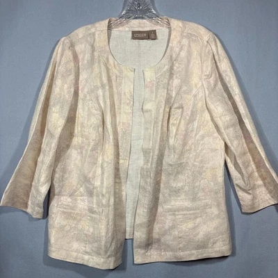 Легкая льняная куртка Chico's цвета слоновой кости с мерцающим бледным принтом с открытой передней частью размер 1 новая без ценников - Изображение 1 из 4
