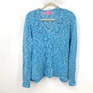 Lilly Pulitzer Women Size Large Sweater V Neck Pullover Top Blue Knit Tassel - Picture 1 of 9