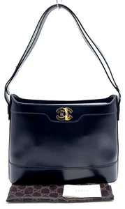 Auth Gucci Leather Black Gold hardware One Shoulder Bag W/Dust bag NS080109 - Picture 1 of 20