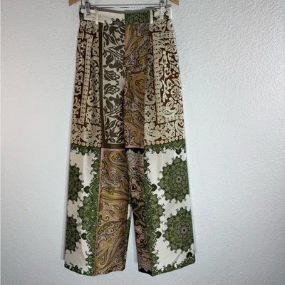 Zara High Rise Wide Leg Mixed Floral Patterned Satin Pants XS Boho Office - Image 1 of 4