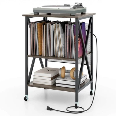 Record Player Stand Vinyl Record Storage Table Holds Up to 120 Vinyl Records - Image 1 of 4