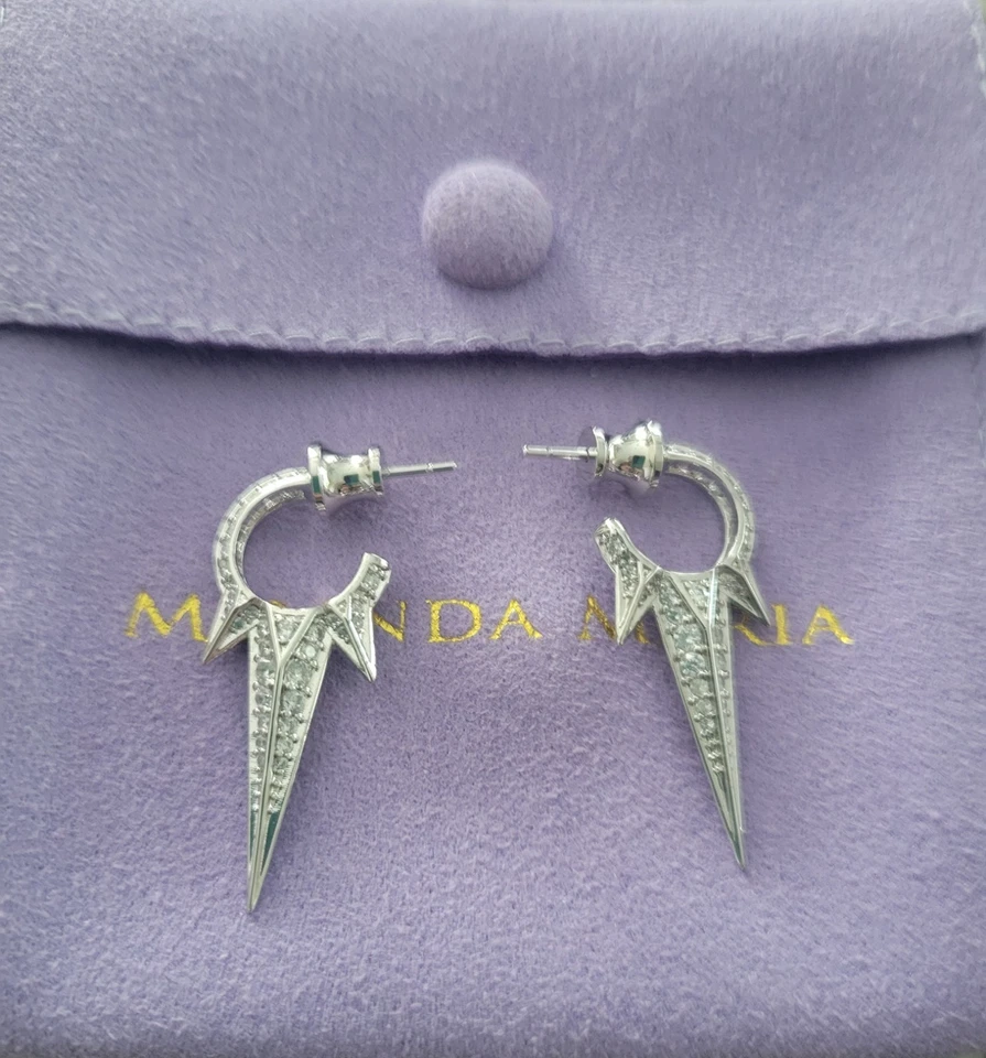 Brincos de argola Melinda Maria Triple Spike Pave Gabriella prata nova bolsa de pó - Imagem 1 de 4