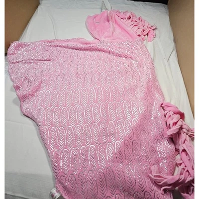 Justice Pink Unicorn Hooded Blanket Cape Plush Sparkle Print w pockets One Size - Image 1 of 4