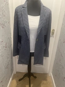 Cabi Longline Navy Check Fitted Jacket With Gold Buttons And Rib Sides, Size 18 - Picture 1 of 8