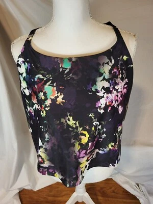 Antiguo azul marino Powersoft floral cuello alto talla grande 4X espalda corredor Foto 1 de 4