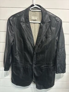 Vintage GIMO's Black Soft Leather Blazer Coat Jacket Made In Italy Mens Size XL - Picture 1 of 7