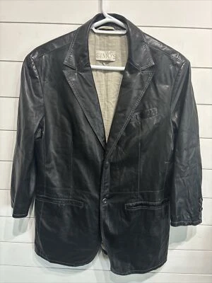 Vintage GIMO's Black Soft Leather Blazer Coat Jacket Made In Italy Mens Size XL - Image 1 of 4
