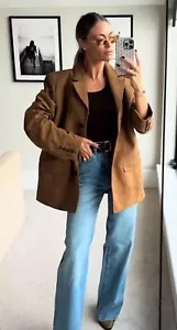 New H&M Oversized Single Breasted Blazer Faux Suede Jacket Brown Tan XS - Picture 1 of 15