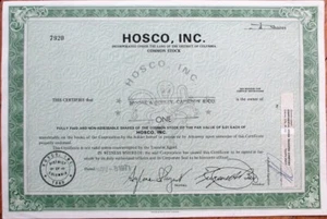 Octopus mit Vakuum 1971 Washington, DC Aktienzertifikat: 'HOSCO, Inc.' - DOC - Bild 1 von 1