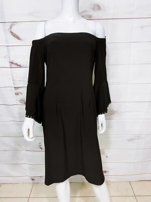 Emma & Michele Womens Off The Shoulder Dress Size L Black Long Sleeve Back Zip - Image 1 of 4