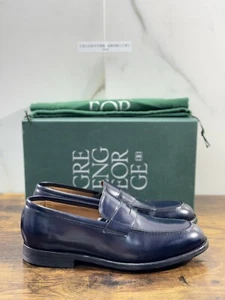 Green George Scarpa Uomo Mocassino Pelle Blu Luxury Handmade 42 - Imagen 1 de 6