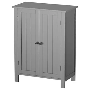 Bathroom Floor Storage Cabinet with Adjustable Shelf Double Door Organizer Grey - Picture 1 of 24