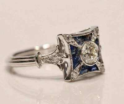 Vintage Art Deco Wedding Fine Ring 925 Silver 1.02Ct Old European Cut CZ Stone - Image 1 of 4