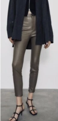 Zara Leather Look Brown Pants Size Small - Image 1 of 4