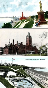 1907-17 Juneau Park C&NW Milwaukee Road Lake Front Depot Wisconsin Postcard LOT - Foto 1 di 7