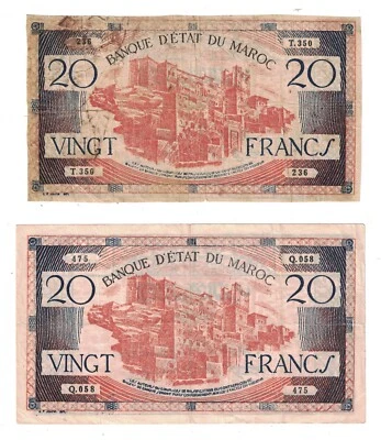 Morocco - (2) ND (1943) 20 Francs Banknotes (P-39) - Image 1 of 2