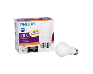Philips 461961 100W Equivalent A19 LED Soft White Light Bulb 2 Pack - Picture 1 of 4