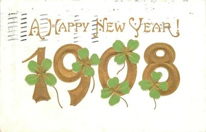 Cartolina Felice Anno Nuovo 1907 Quadrifoglio Trifoglio Trifoglio - Foto 1 di 2