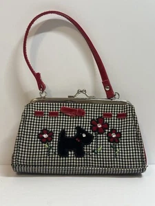 Gymboree girls Fancy purse Schnauzer Dog Black White plaid Red Flowers - Picture 1 of 9